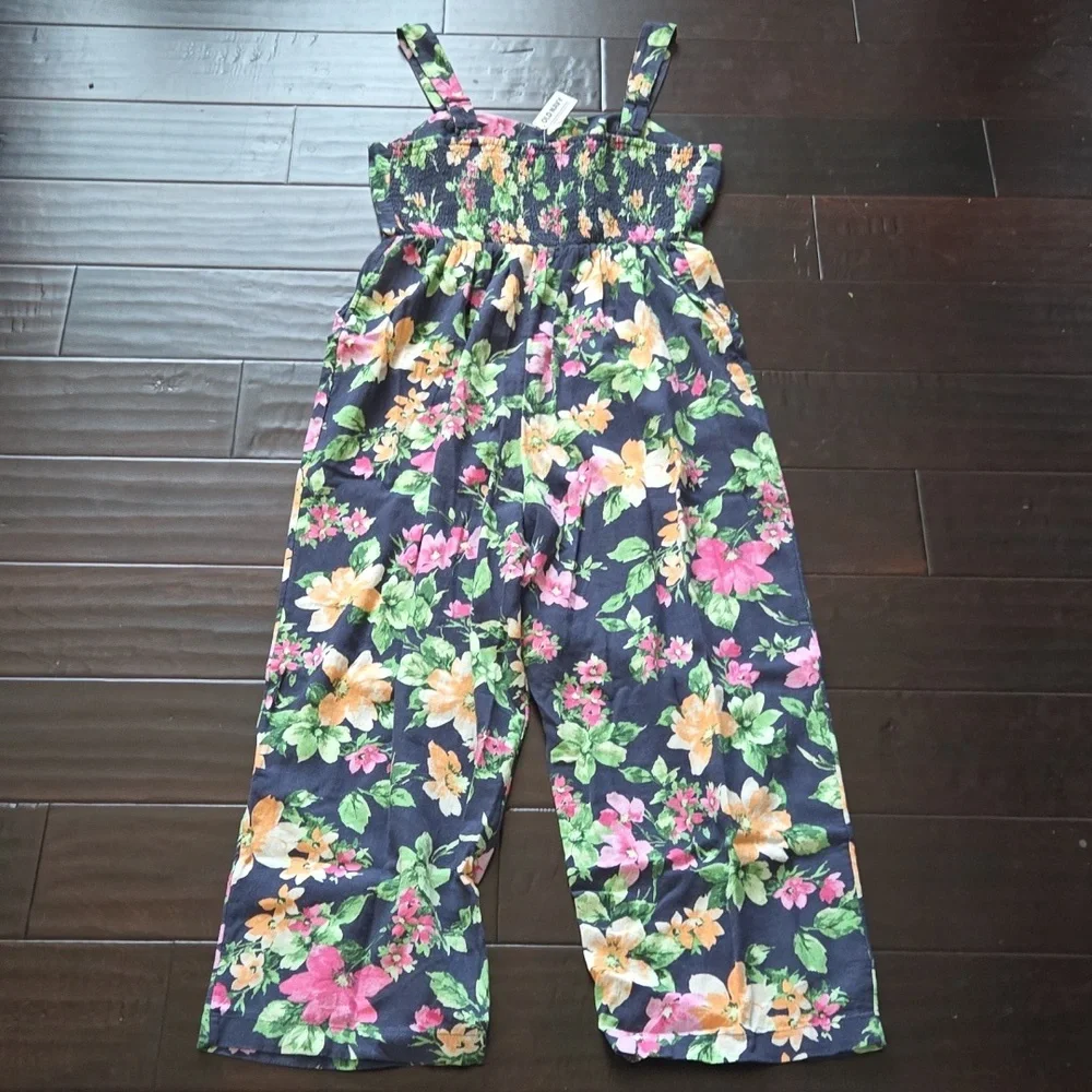NEW Old Navy Wide Leg Blue Floral Linen-Blend Adjustable Strap Jumpsuit - MP - Picture 7 of 13